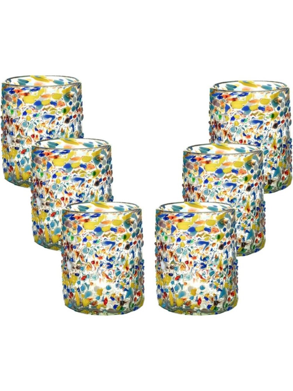Colorful Hand Blown Confetti Dots Tumbler Glasses Set of 6, 10 oz - Perfect for